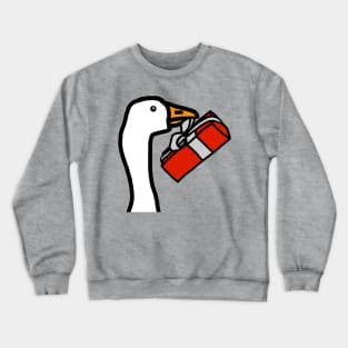 White Goose with Christmas Gift Box Portrait Crewneck Sweatshirt